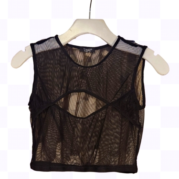 SHEER MESH PEEKABOO OPENING CROP SLEEVELESS CAMI/TOP BLACK XSMALL. - Picture 1 of 8